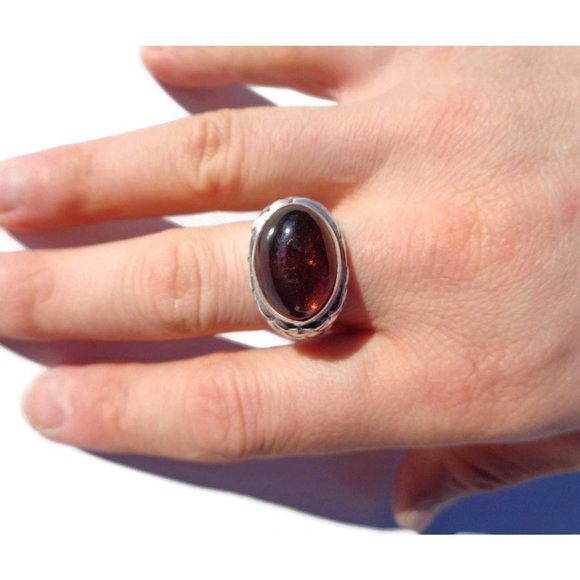 Baltic Amber Silver Ring, 100% Natural Cognac Amber 925 Silver Ring, Size 9 US - Picture 10 of 12